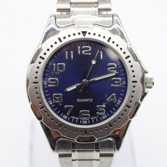 Vintage Advance Watch Mens Silver Tone Stainless Steel Classic Blue Slim Dial - Picture 3 of 8